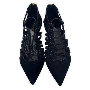 *DS36 MICHAEL KORS Women's Strappy Suede Pointed Toe Flats Black Size 6